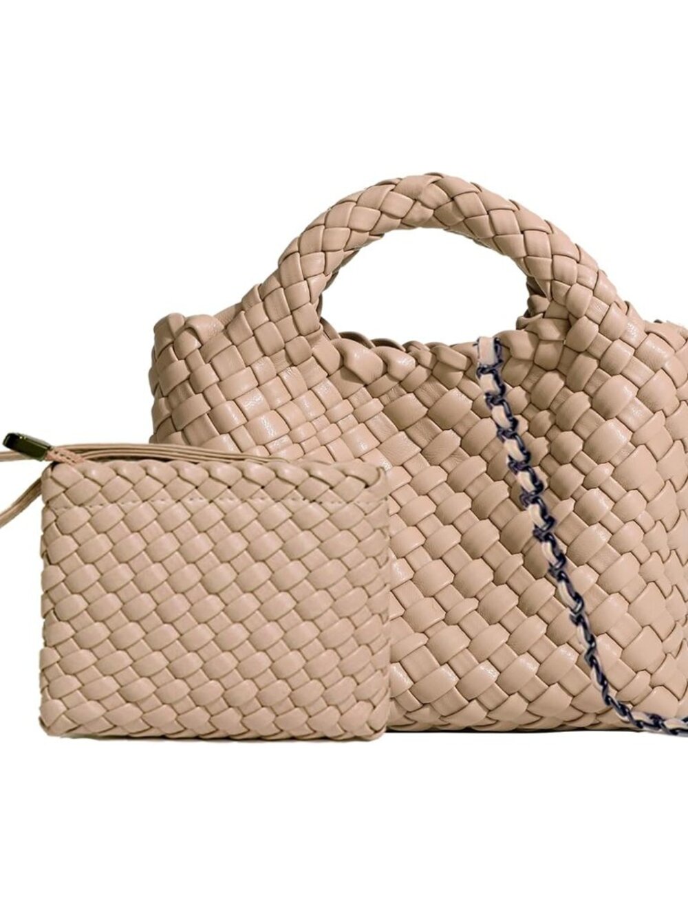 Woven Tote Bag for Women with Coin Purse, Foldable Chain Small Crossbody Handbag